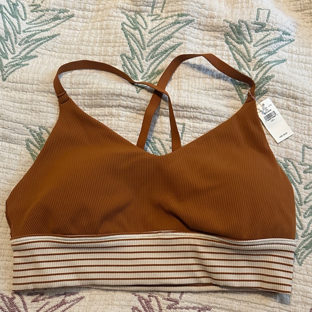 Offline by Aerie Ribbed Strappy Bralette in Rust with Striped Band